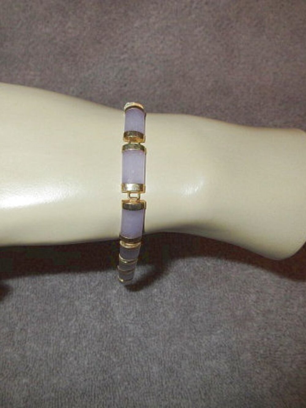 Vtg 10K Yellow Gold Lavender Jade Amethyst Clasp Bracelet Purple Jadeite Links